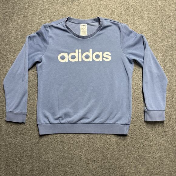 Adidas Sweatshirt Youth Large 16-18 Blue Long Sleeve Logo - Picture 1 of 6